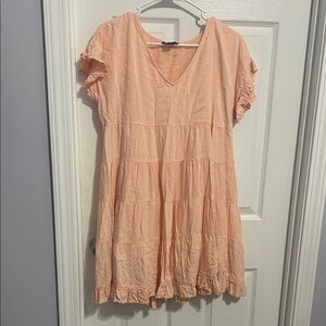 Angie Peach Ruffle Sleeve Dress